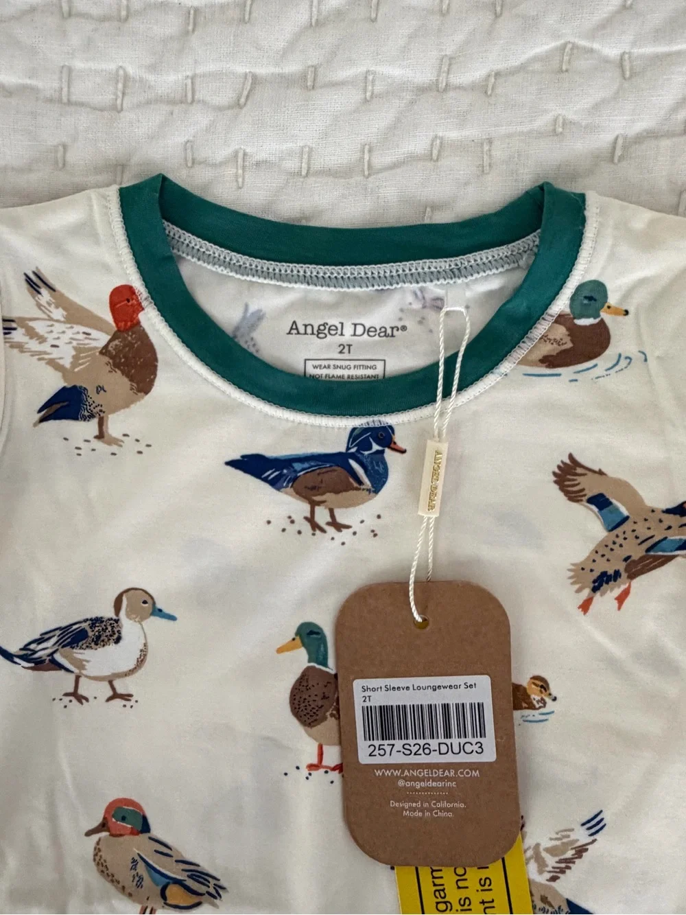 NWT Angel Dear Bamboo Duck Print Short Sleeve & Pants Set Size 2T